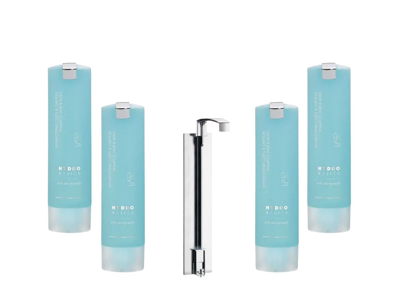 3 x Hydro Basics Milde Haar- und Bodyshampoo- smart care, 300 ml  inklusive passender HALTERUNG I Set I B-Ware