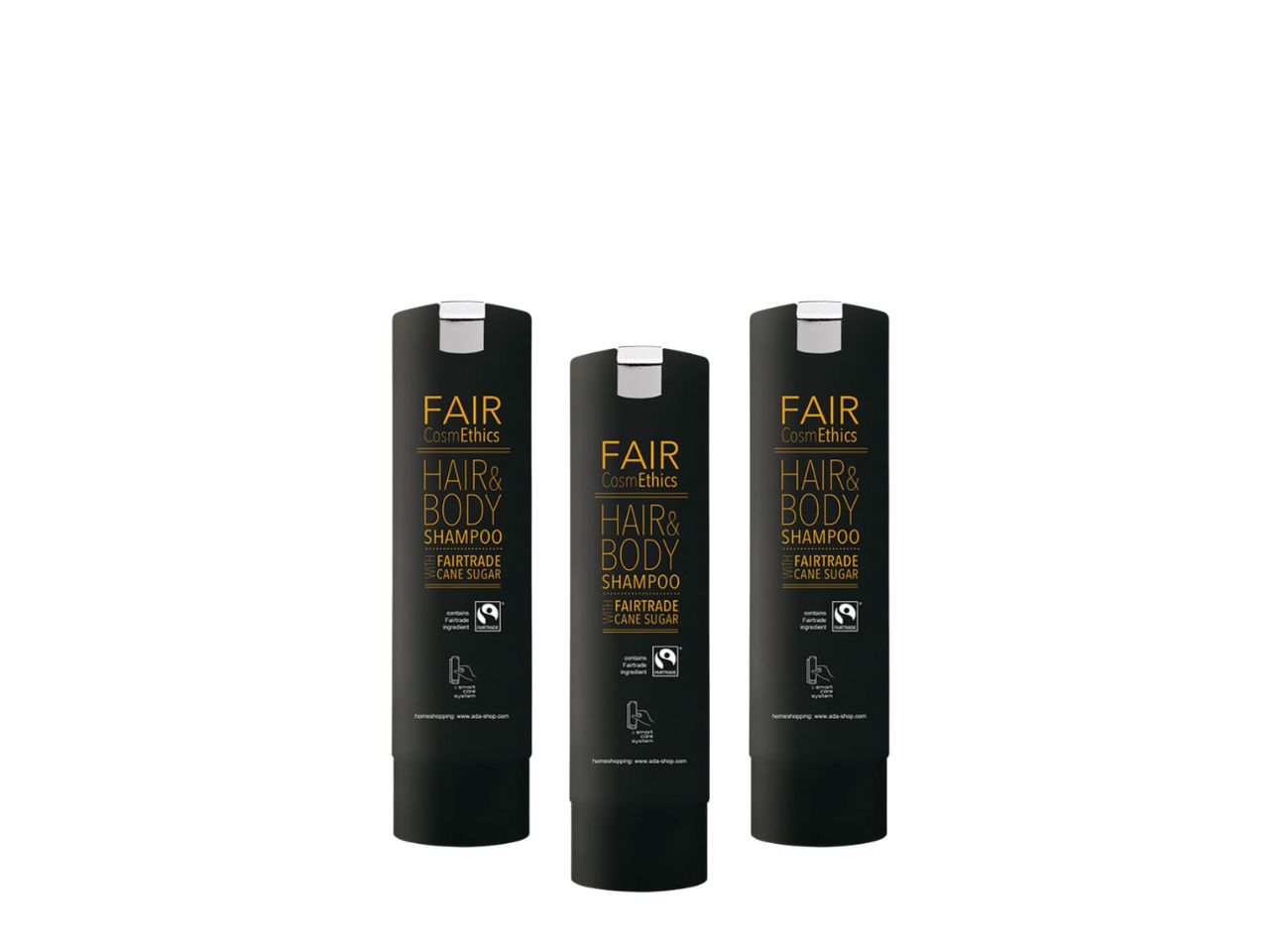 3 x Fair Cosmethics - Fairtrade 300ml Shampoo im Flacon SHAPE mit Pumpe I B-Ware